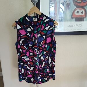 Anne Klein Multicolor Abstract Sleeveless Blouse, Size 12